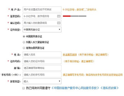 12306注册用户名怎么填写