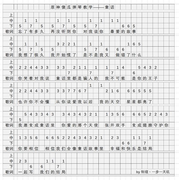 原神童话琴谱