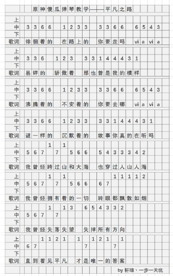 原神平凡之路琴谱