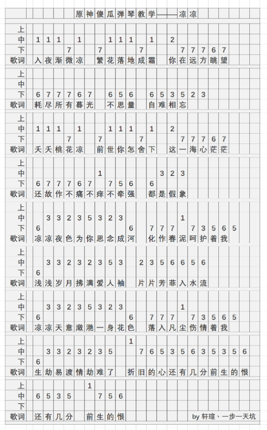 原神凉凉琴谱