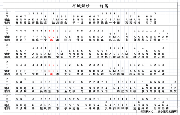 原神半城烟沙琴谱