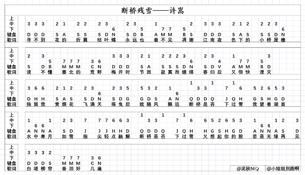 光遇断桥残雪琴谱